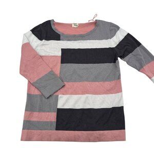 Carol Rose Women's Medium Sweater Lightweight 3/4 Sleeve Pink Gray Colorblock